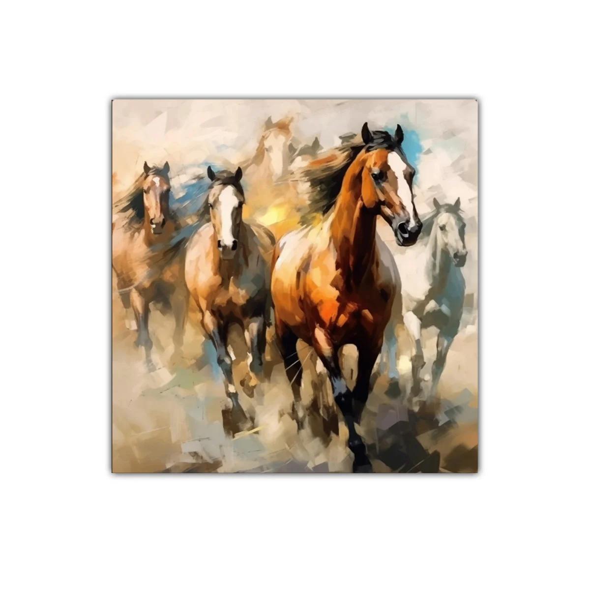 Cuadro decorativo con caballos en movimiento vibrante — imagen principal