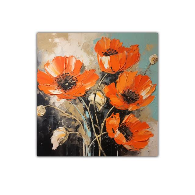 Cuadro con amapolas vibrantes en tonos naranja y tierra