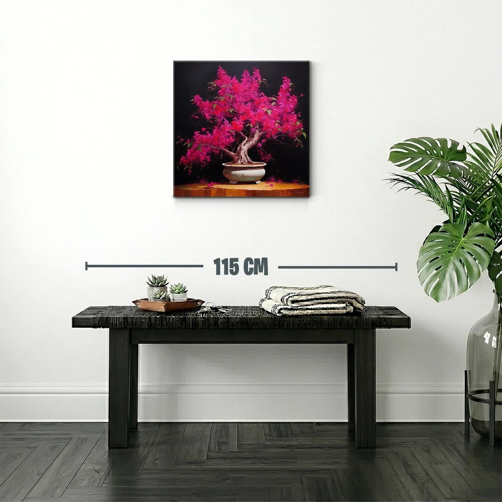 Árbol Bonsái en Floración Fucsia en Ambiente Oscuro — miniatura 2