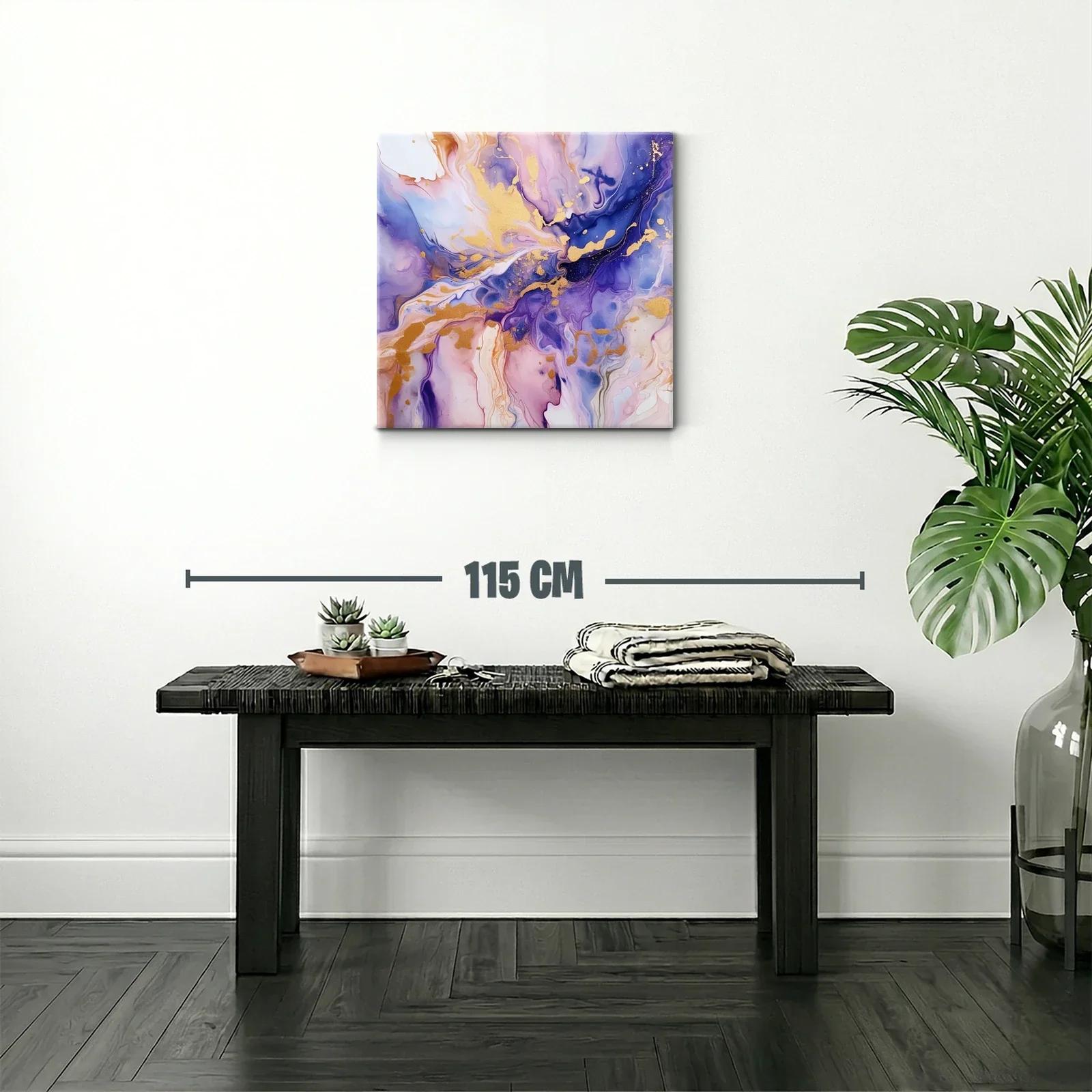 Cuadro abstracto en tonos violetas y dorados vibrantes — miniatura 2