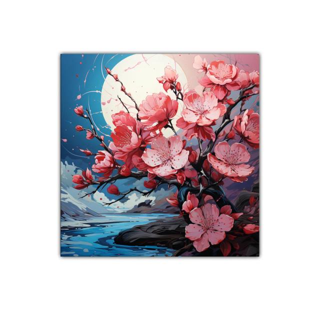 Cuadro decorativo flor de cerezo bajo luna llena