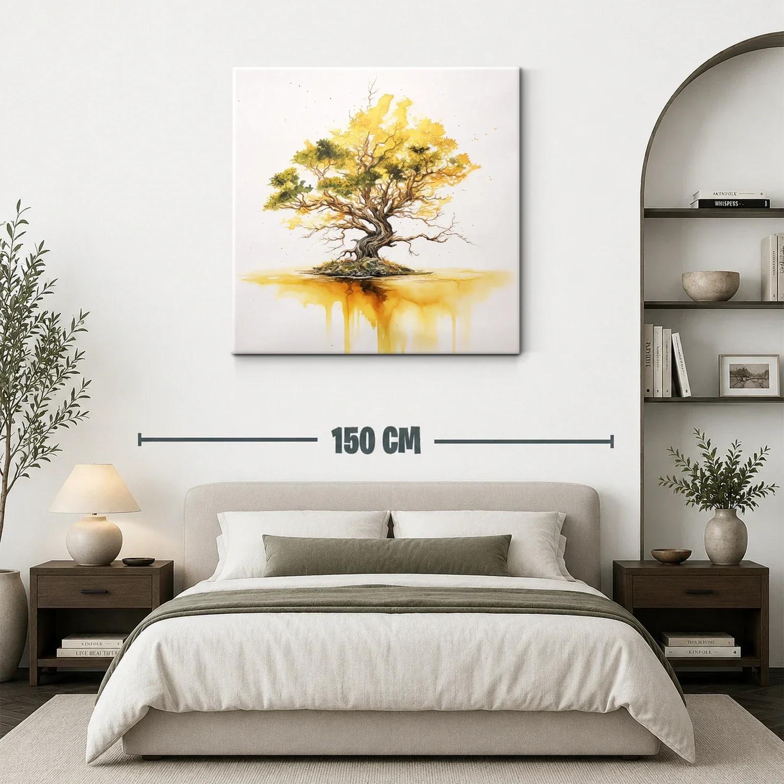 Árbol dorado con reflejo en acuarela expresiva — miniatura 3