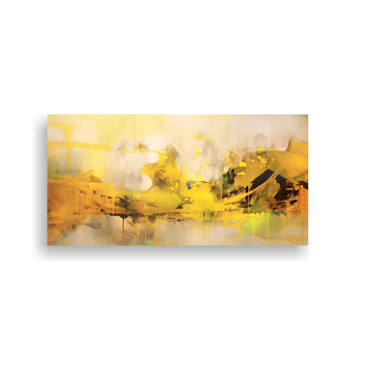 Cuadro paisaje abstracto dorado con horizonte sugerido