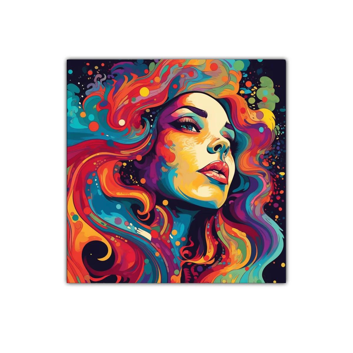 Retrato vibrante con explosión de colores y expresión intensa