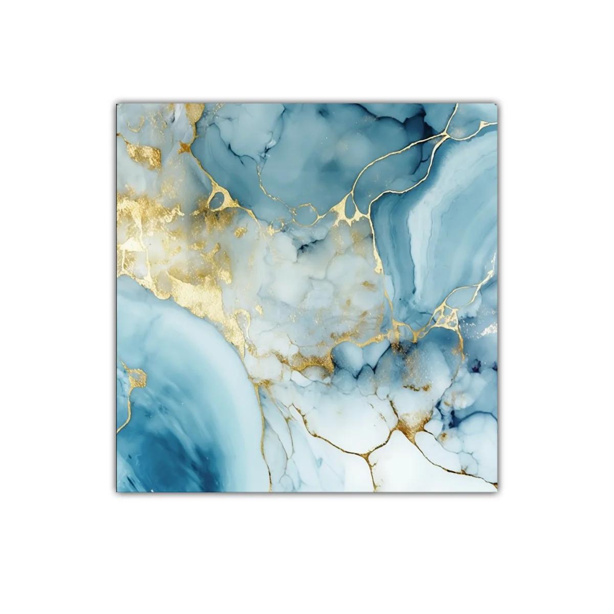 Cuadro abstracto con tonos azules y detalles dorados elegantes — imagen principal