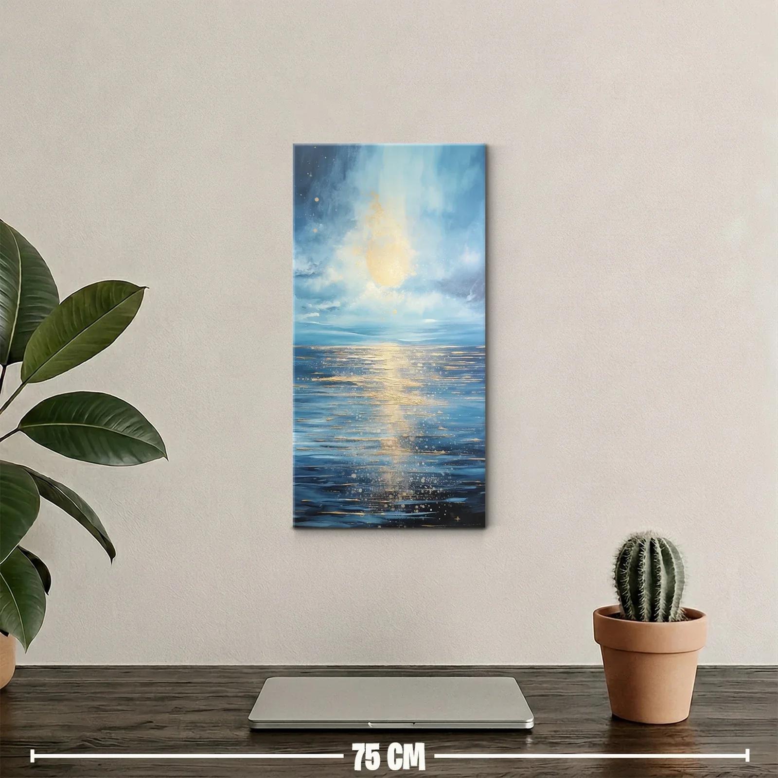 Cuadro sol sobre el mar con reflejo vertical de luz — miniatura 2