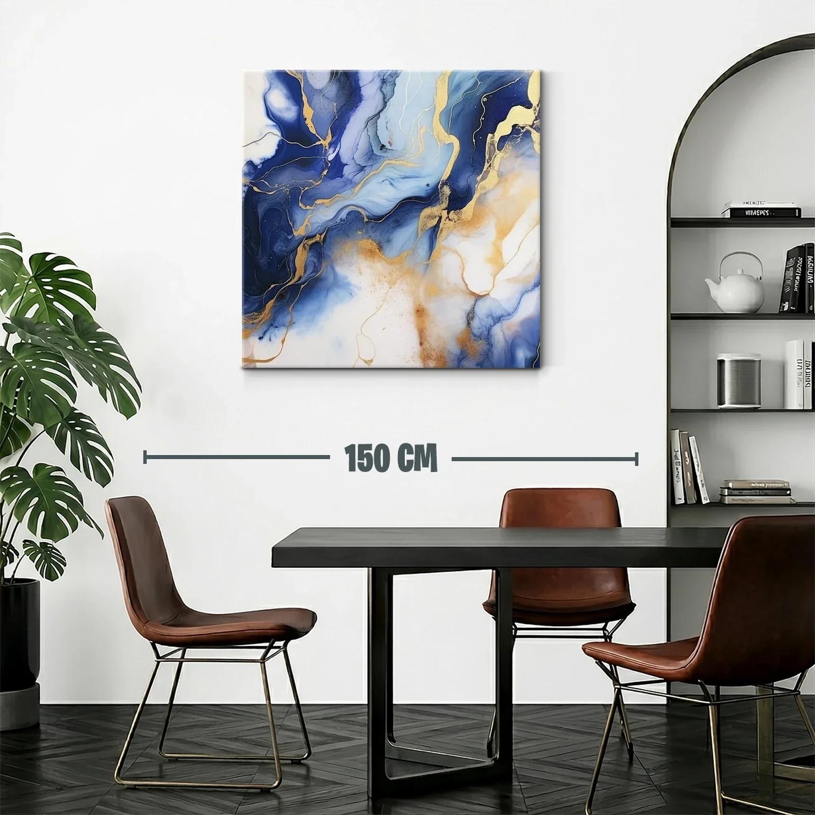 Arte abstracto en tonos azules con detalles dorados elegantes — miniatura 2