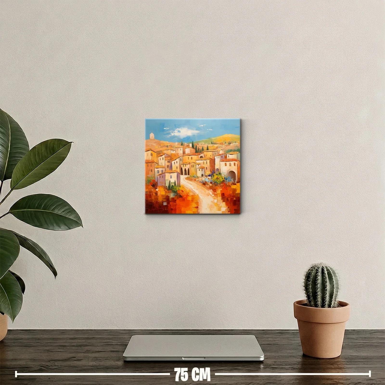 Paisaje mediterráneo con pueblo y colores cálidos — miniatura 2