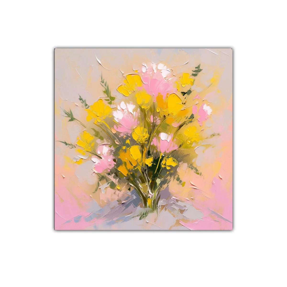 Cuadro decorativo ramo floral en tonos rosa y amarillo