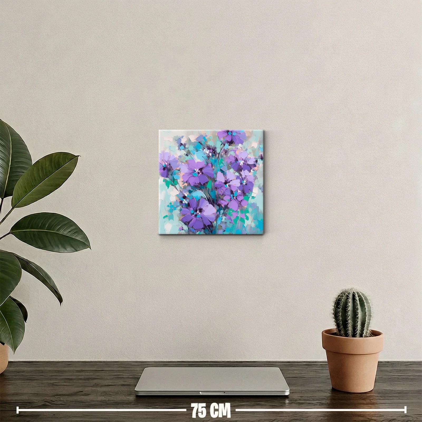 Cuadro decorativo con flores en tonos violetas y turquesas — miniatura 2