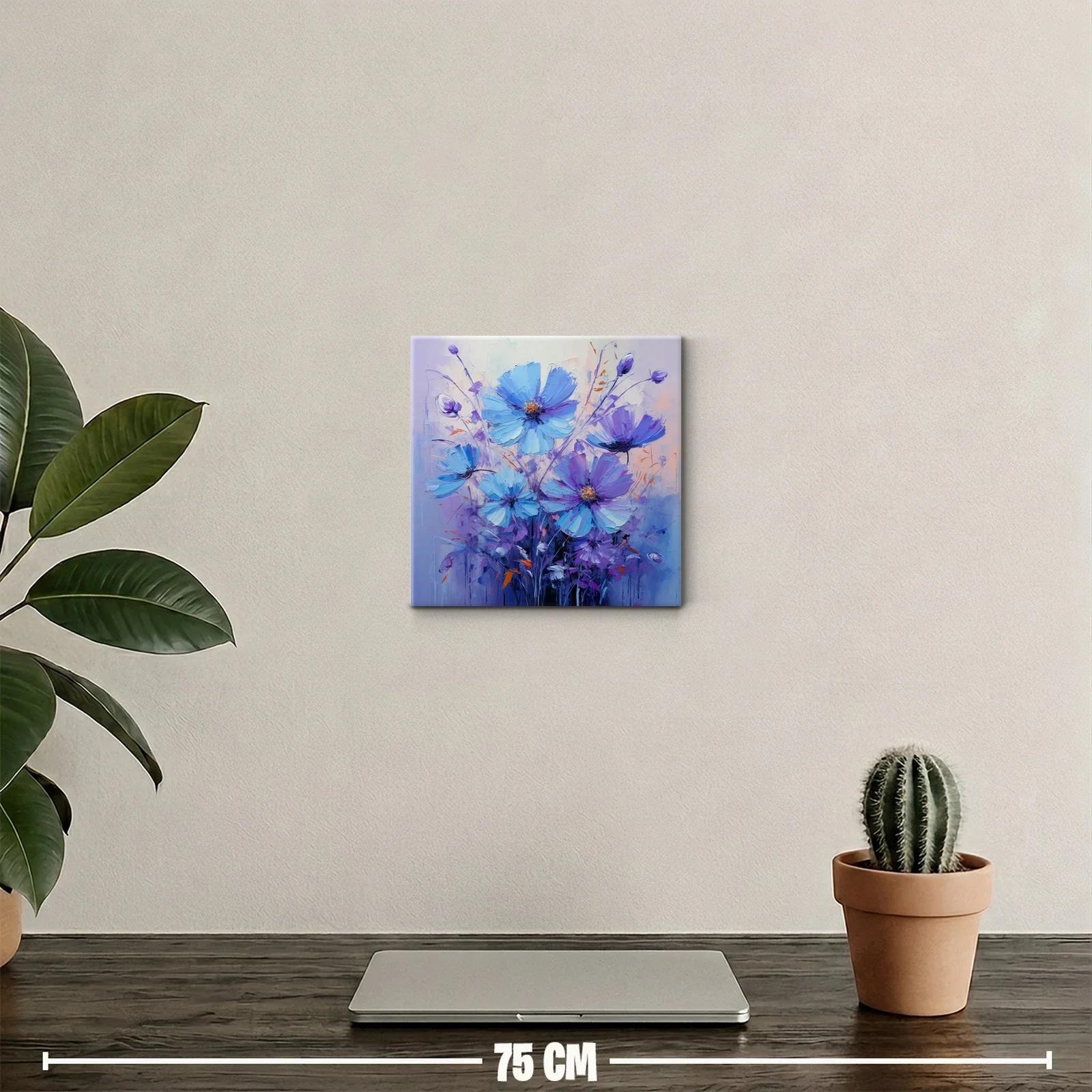 Cuadro floral en tonos azul y lila para decorar espacios — miniatura 2