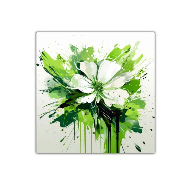 Cuadro decorativo flor blanca con explosión de verdes