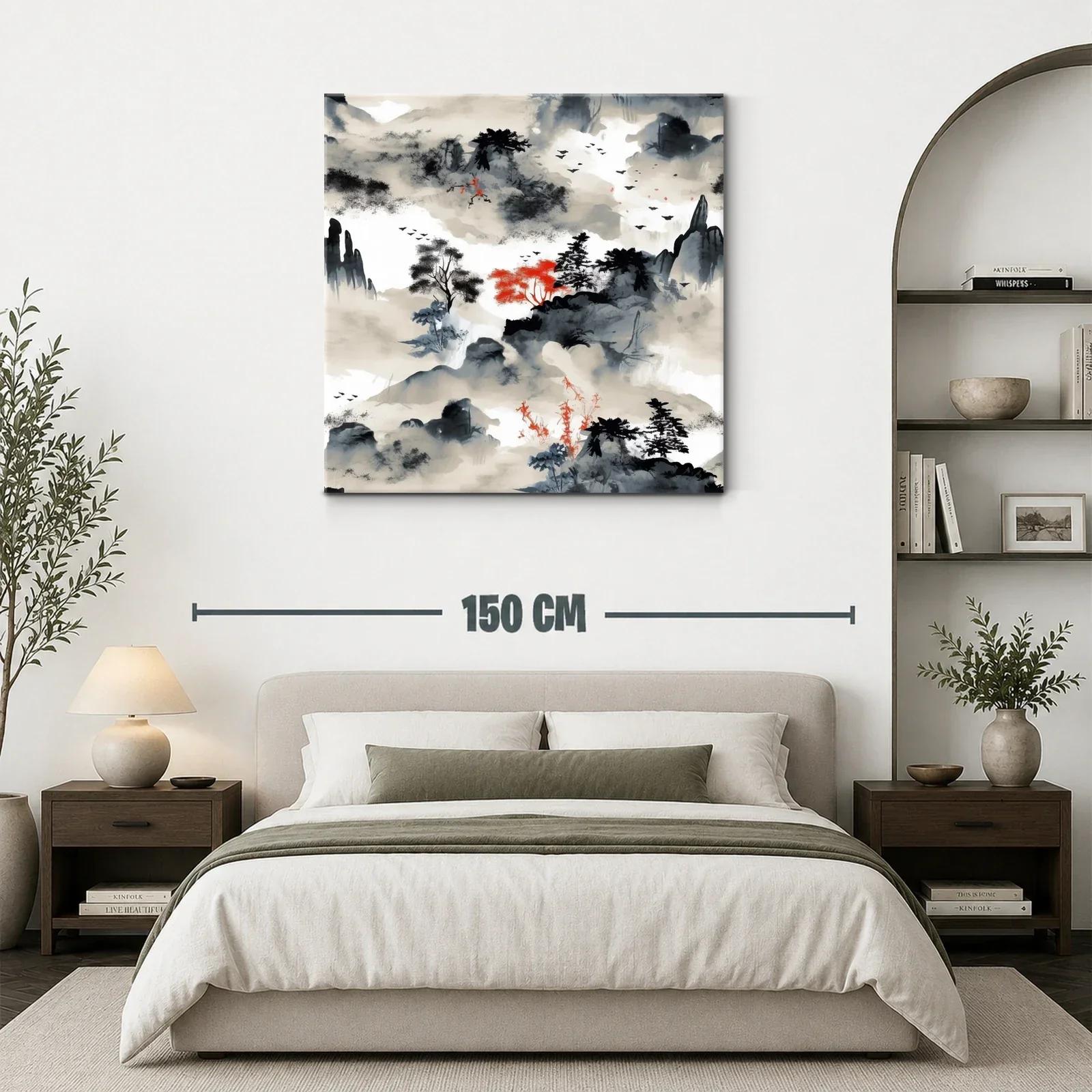 Paisaje zen con toques rojos y grises intensos — miniatura 3