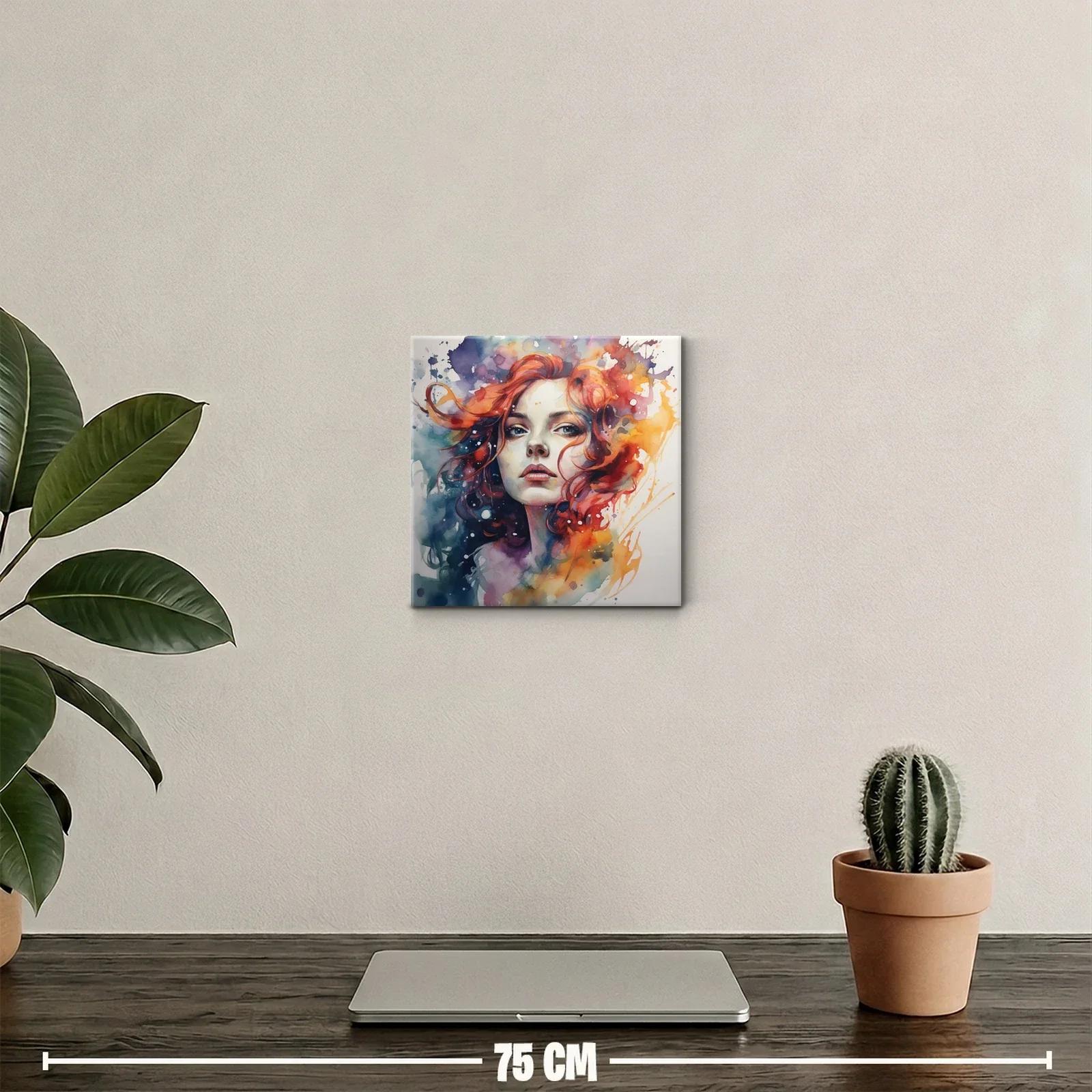 Retrato vibrante de mujer con cabello rojo y fondo abstracto — miniatura 2