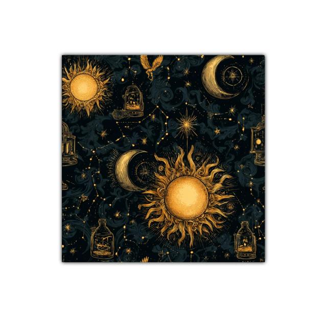 Cuadro celestial con sol y luna en tonos dorados y negros