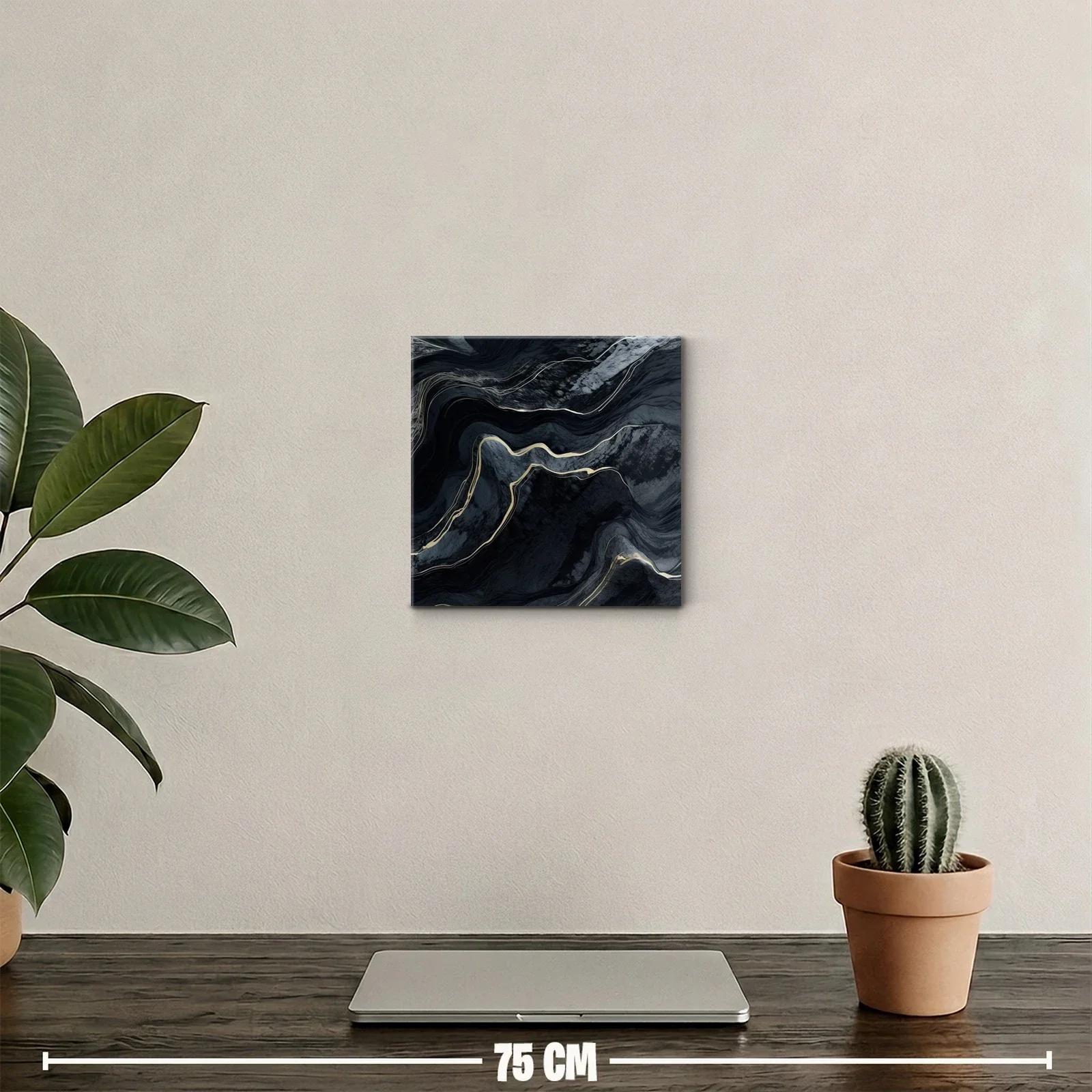 Cuadro abstracto en tonos oscuros con detalles dorados — miniatura 2