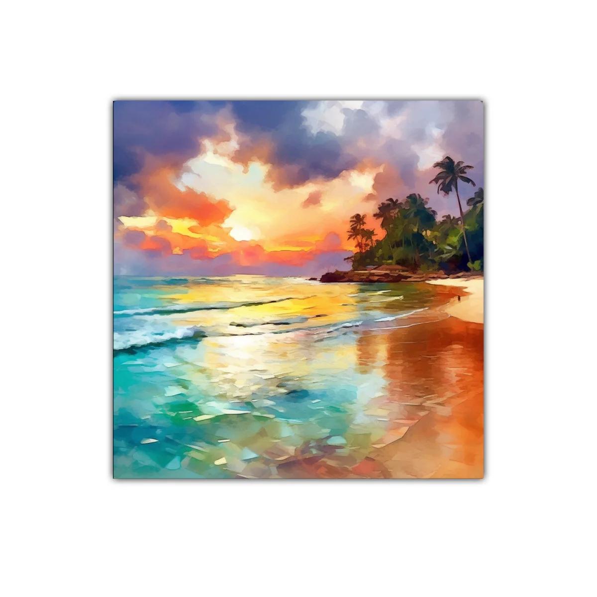 Atardecer tropical con palmeras y mar tranquilo — imagen principal