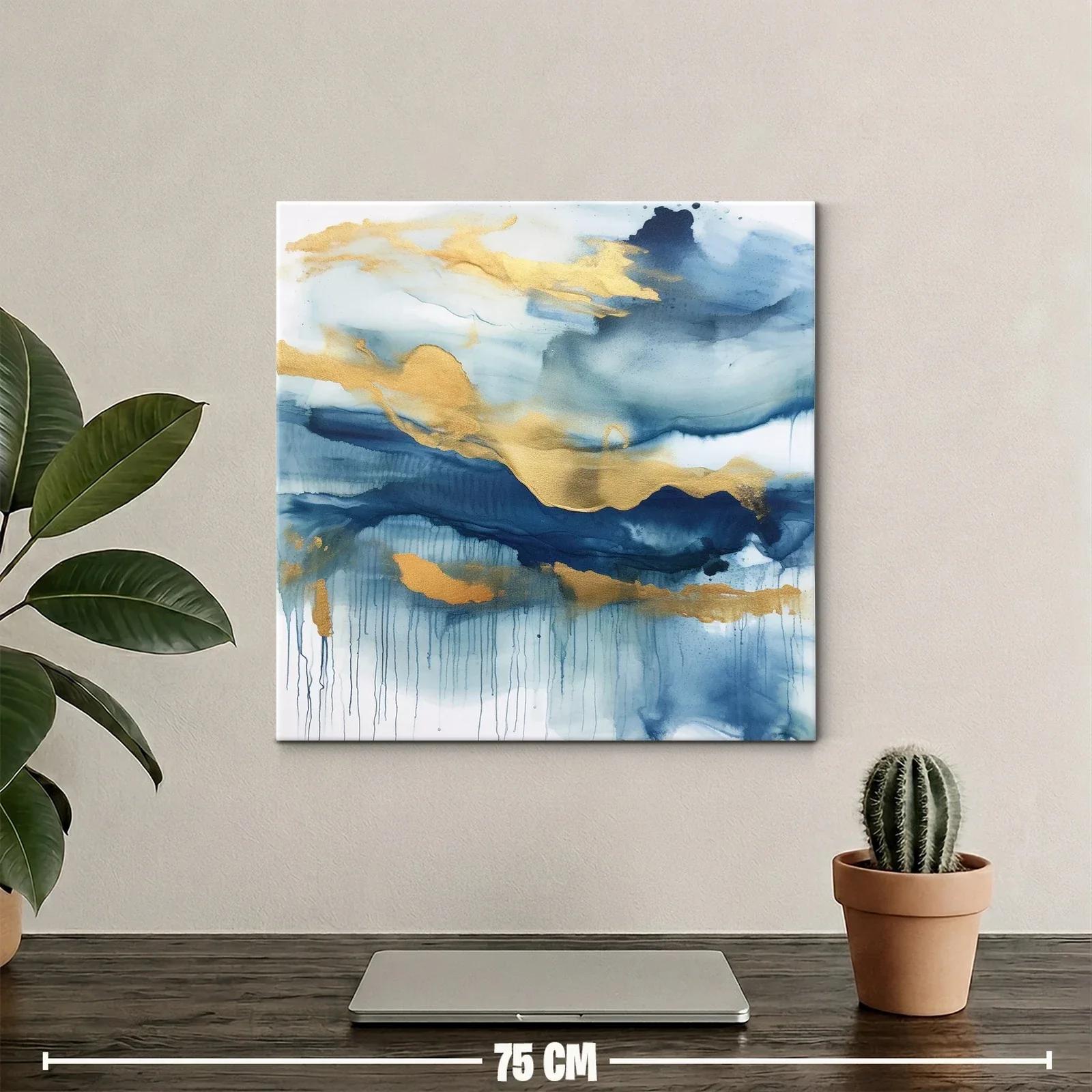 Cuadro abstracto con tonos azules y dorados elegantes — miniatura 2