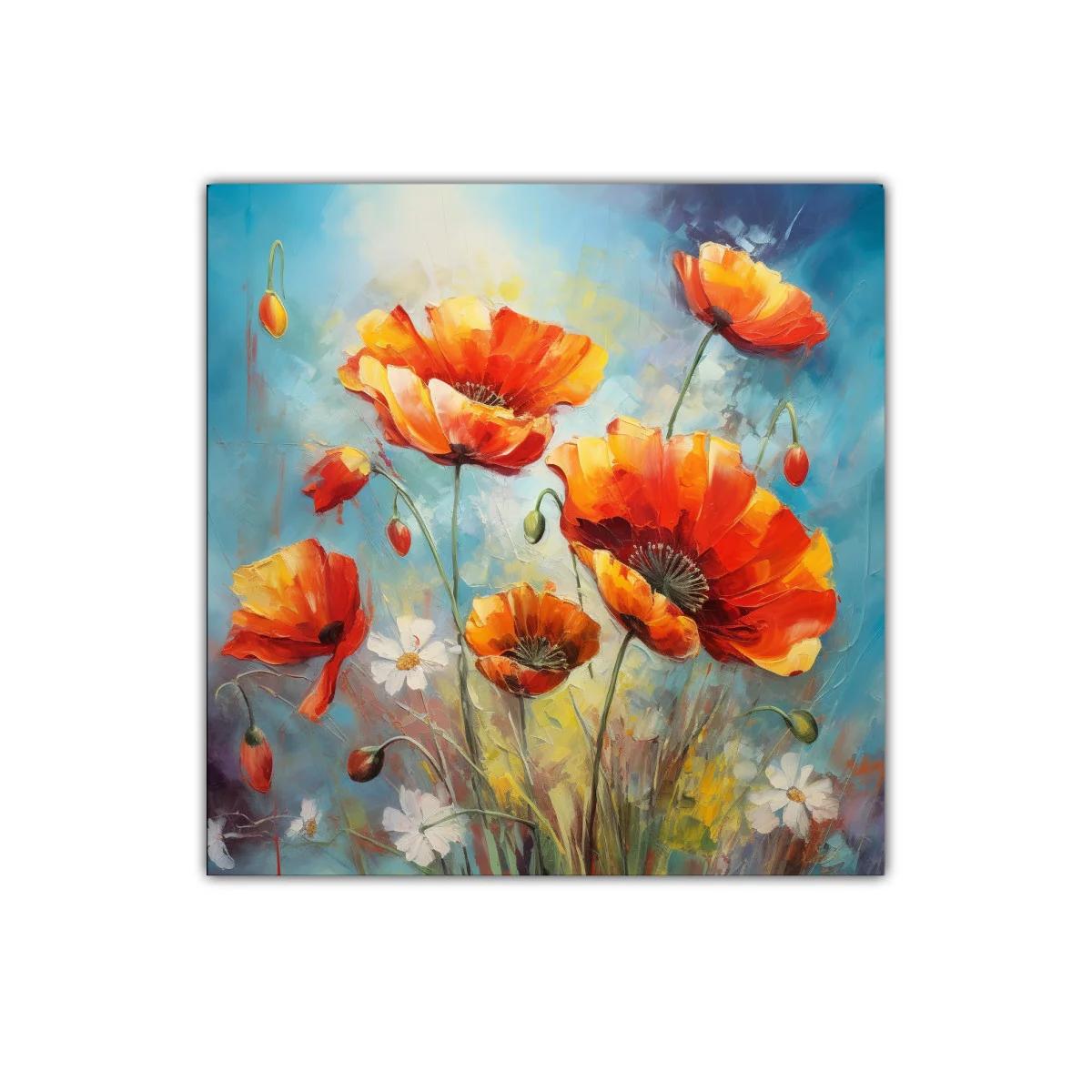 Cuadro decorativo con vibrantes amapolas en azul y naranja — imagen principal
