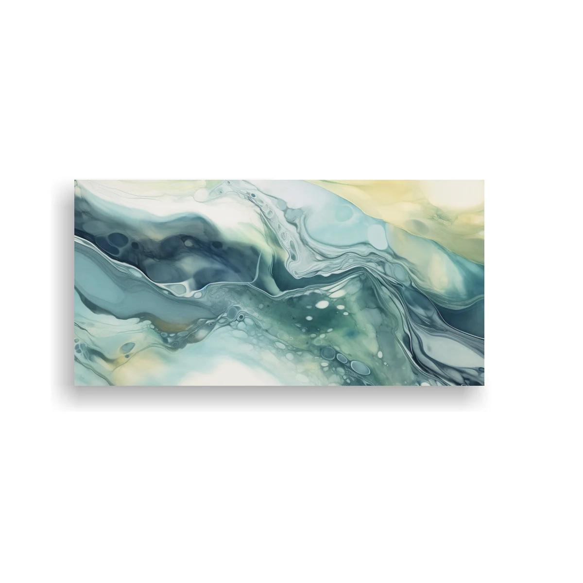 Cuadro abstracción marmolada en verde azulado y crema — imagen principal