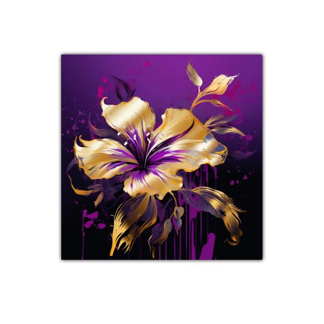 Flor dorada vibrante sobre fondo púrpura intenso