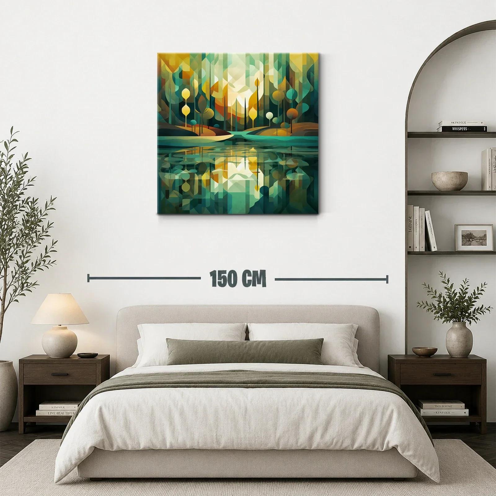 Paisaje abstracto con reflejos en tonos verdes y dorados — miniatura 3