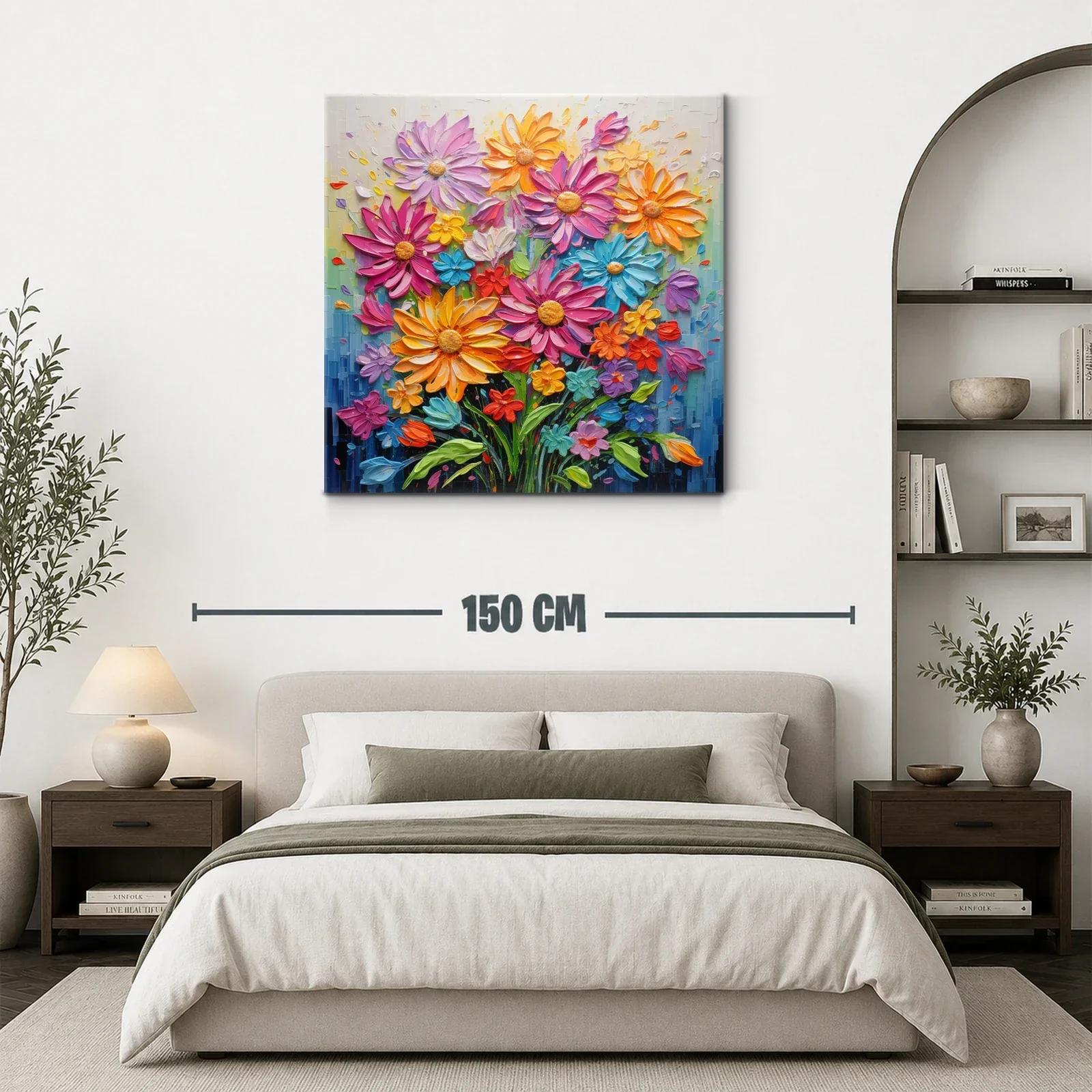 Cuadro flores vibrantes con tonos cálidos y fríos — miniatura 3