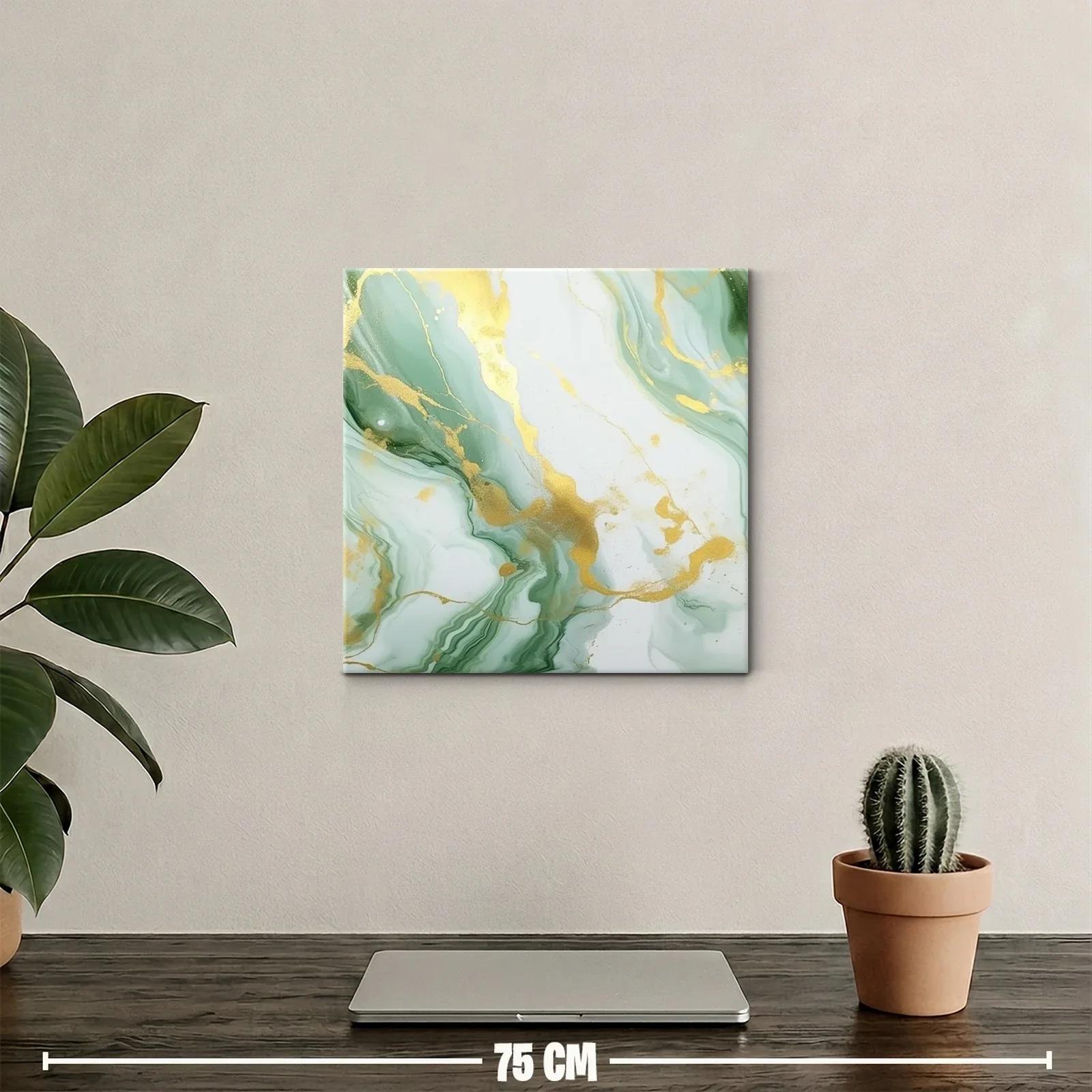 Cuadro abstracto en tonos verdes con destellos dorados elegantes — miniatura 2