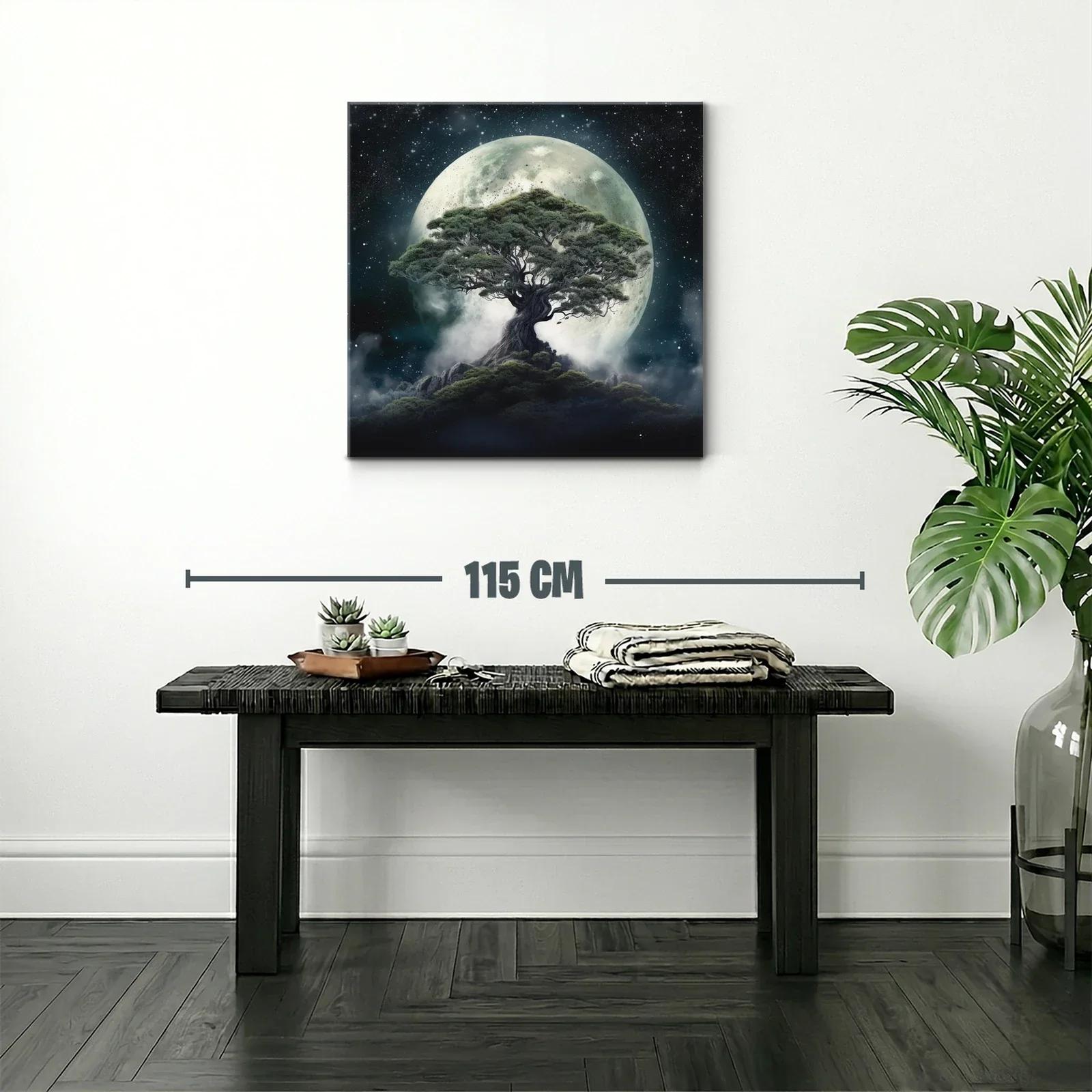 Árbol majestuoso bajo la luna llena en noche estrellada — miniatura 2