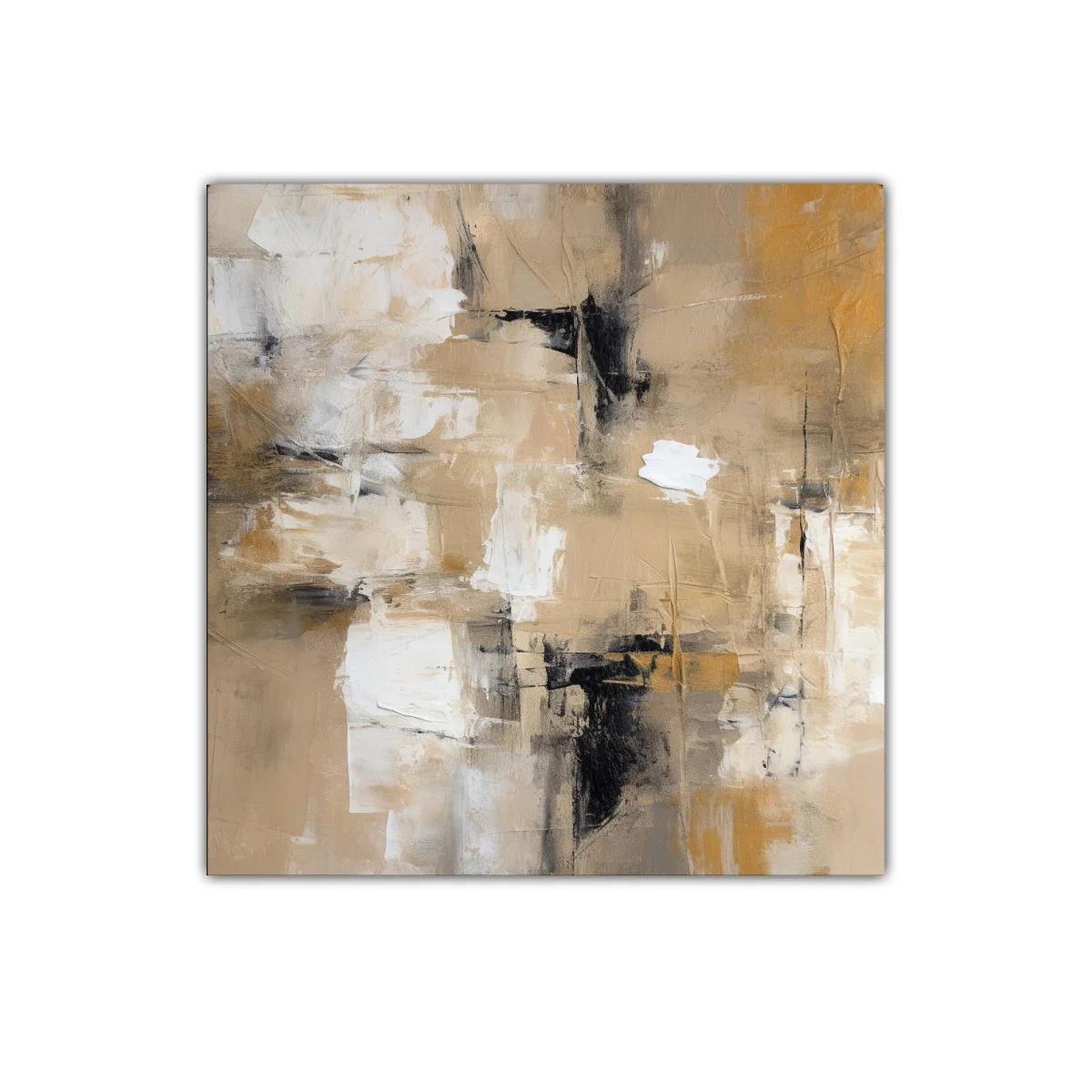 Cuadro abstracto en tonos beige y ocres con contraste negro