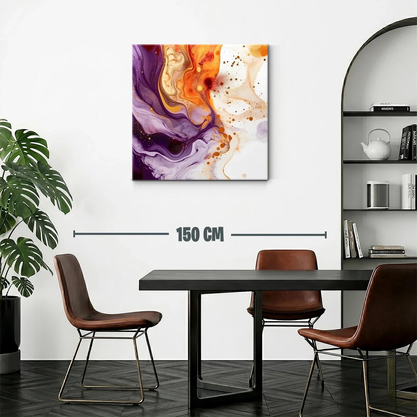 Cuadro abstracto con tonos cálidos y lilas vibrantes — miniatura 2