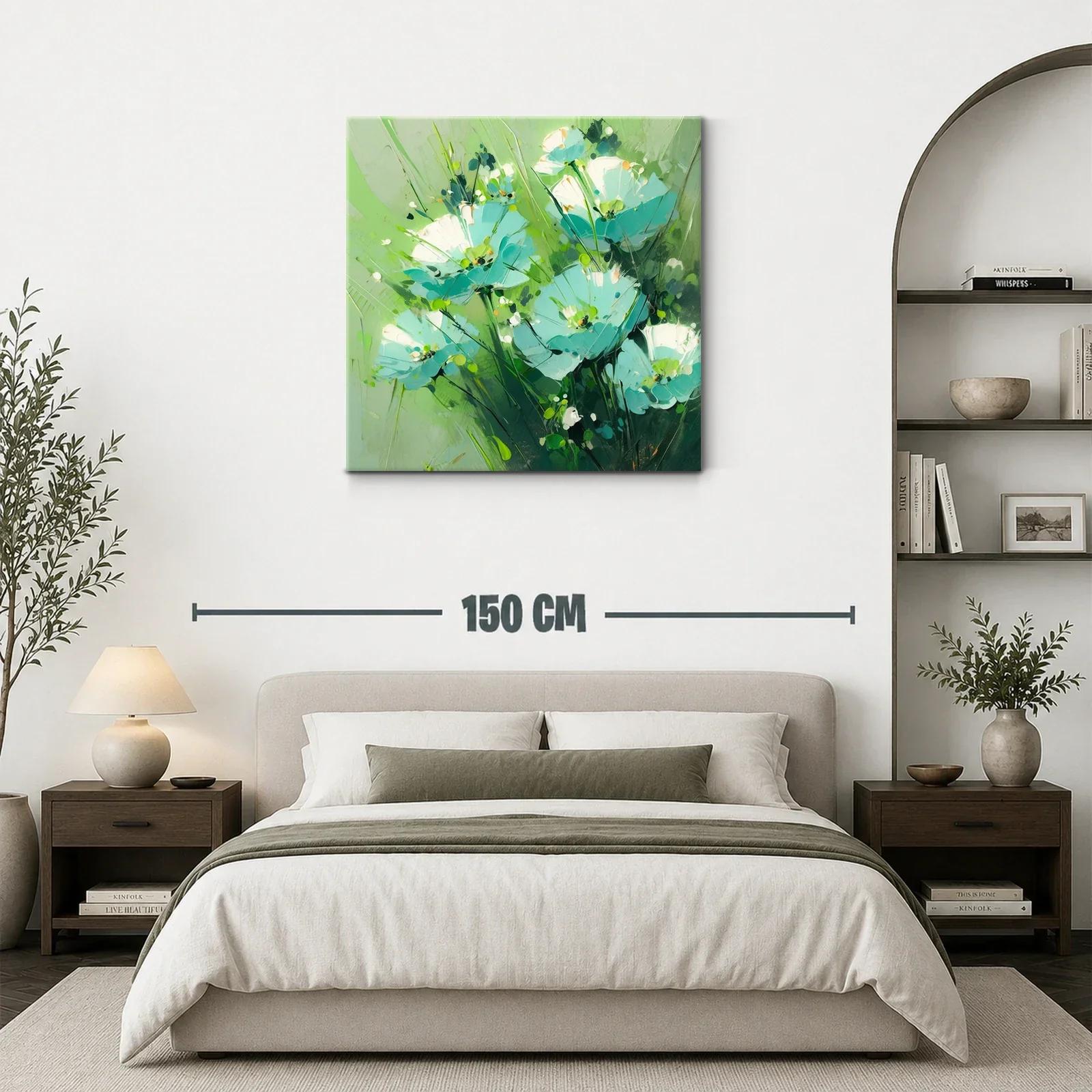 Cuadro floral con vibrantes tonos verdes y azules delicados — miniatura 3