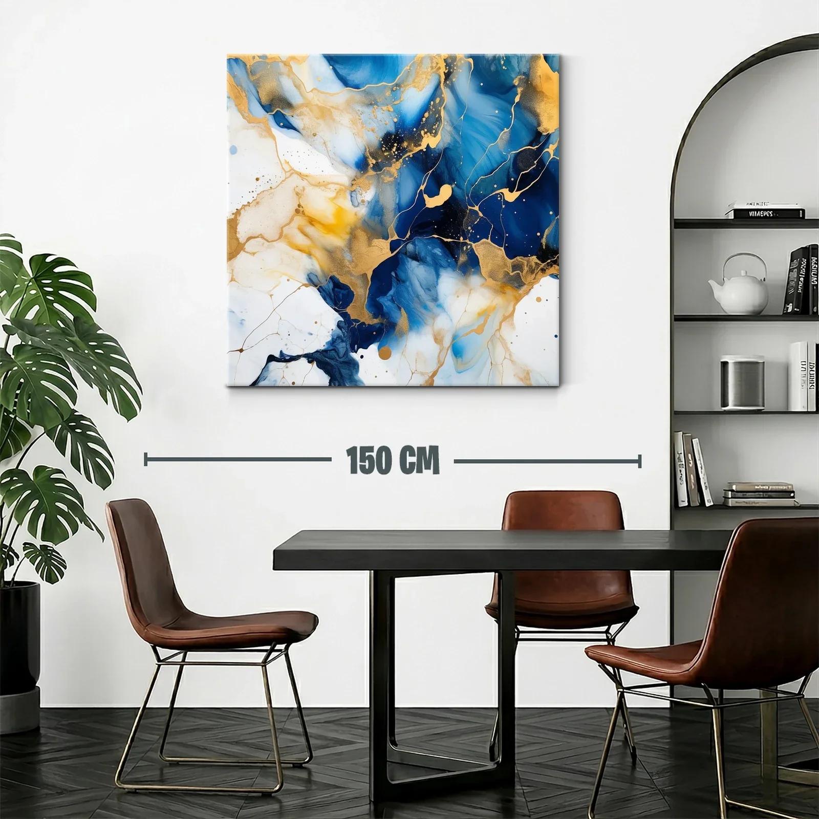Cuadro abstracto con tonos azul y dorado brillante — miniatura 2