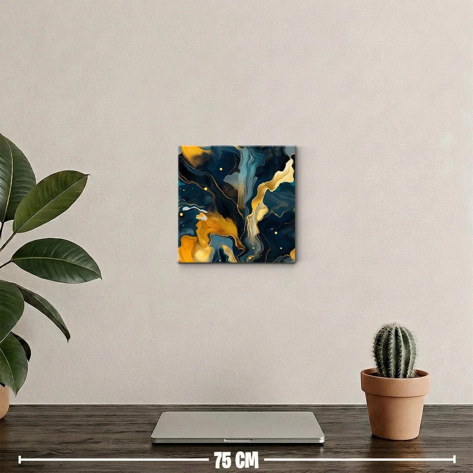 Cuadro abstracto con tonos dorados y azules intensos — miniatura 2