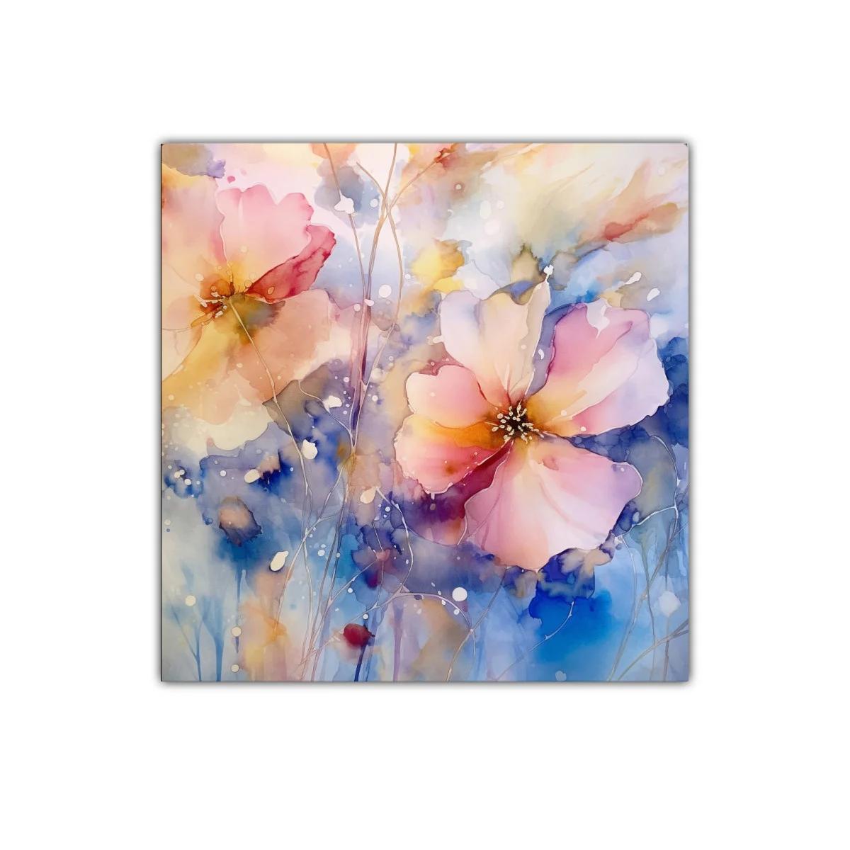 Cuadro decorativo con flores en tonos suaves y vibrantes