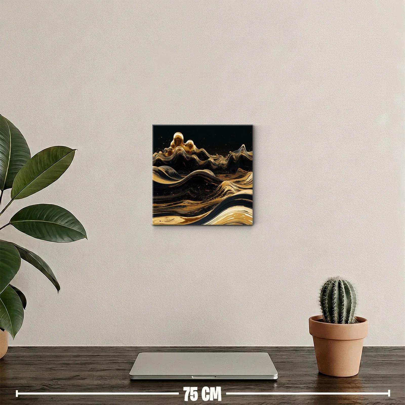 Cuadro abstracto con olas doradas sobre fondo negro — miniatura 2