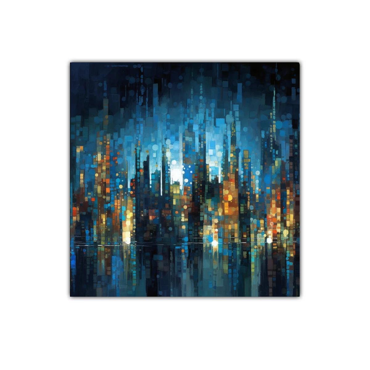 Cuadro arte moderno ciudad nocturna vibrante