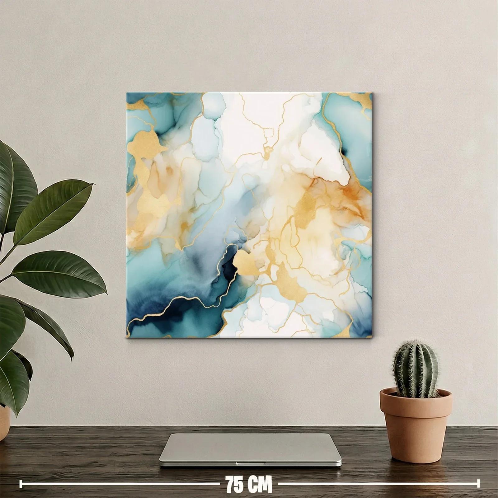 Arte abstracto con tonos dorados y azulados delicados — miniatura 2