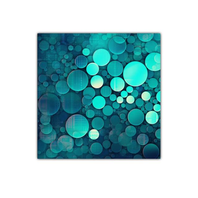 Composición abstracta con círculos en tonos turquesa y azul