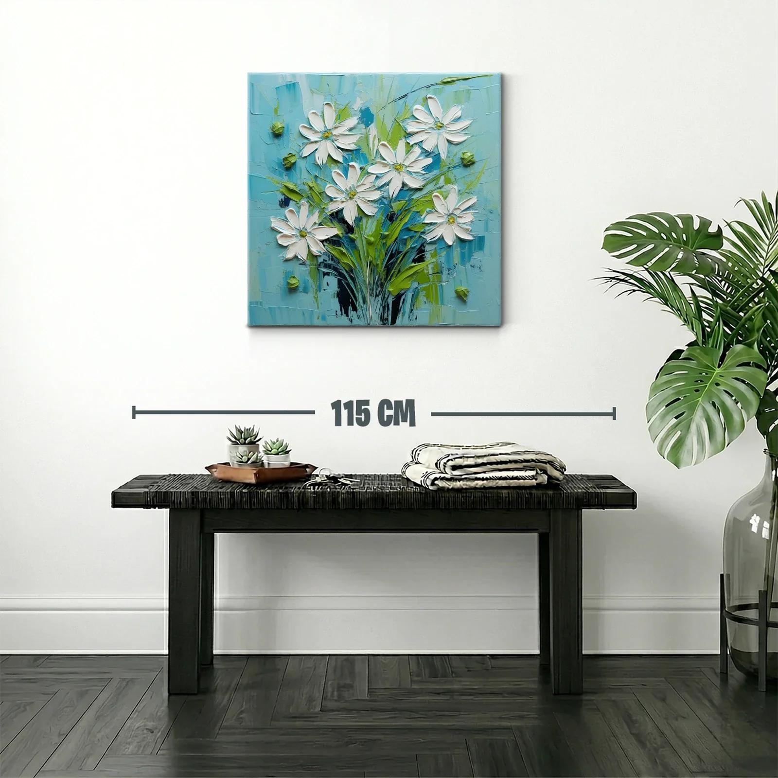 Cuadro floral con margaritas en tonos azul y verde — miniatura 2