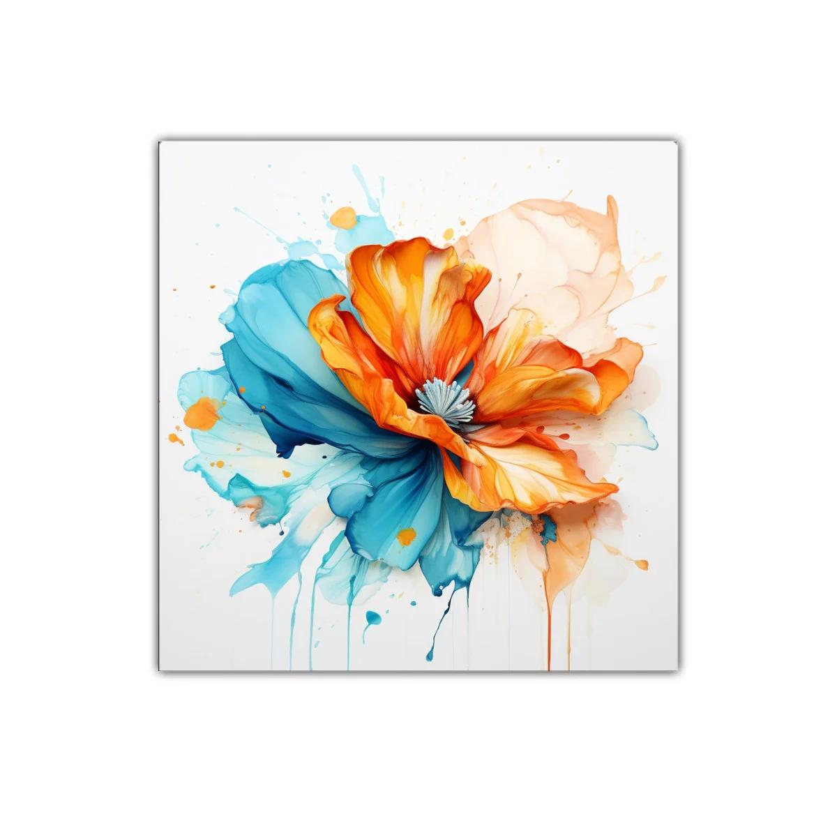 Flor abstracta vibrante con tonos cálidos y fríos en armonía
