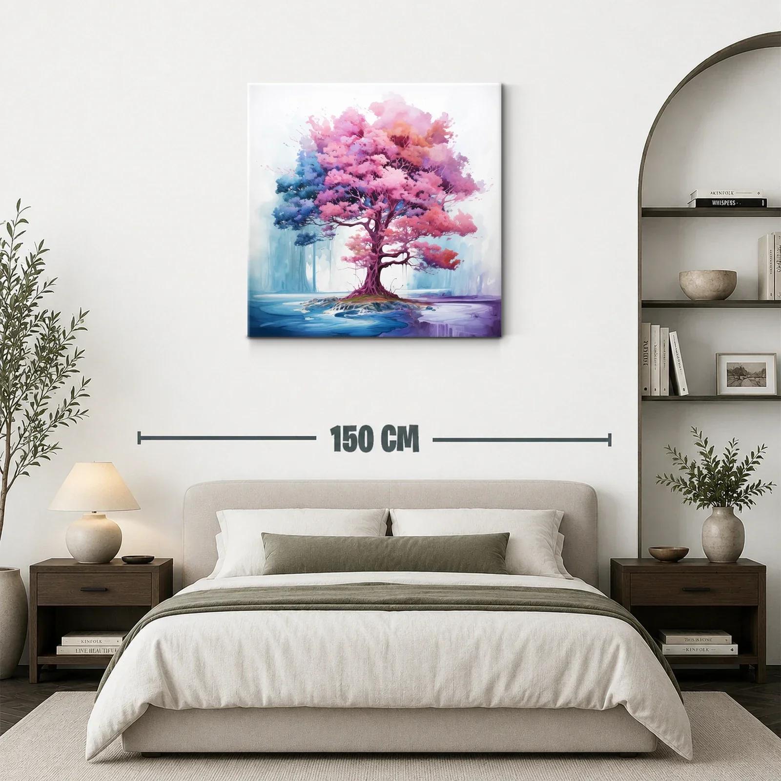 Árbol vibrante con tonos rosas y azules en paisaje onírico — miniatura 3
