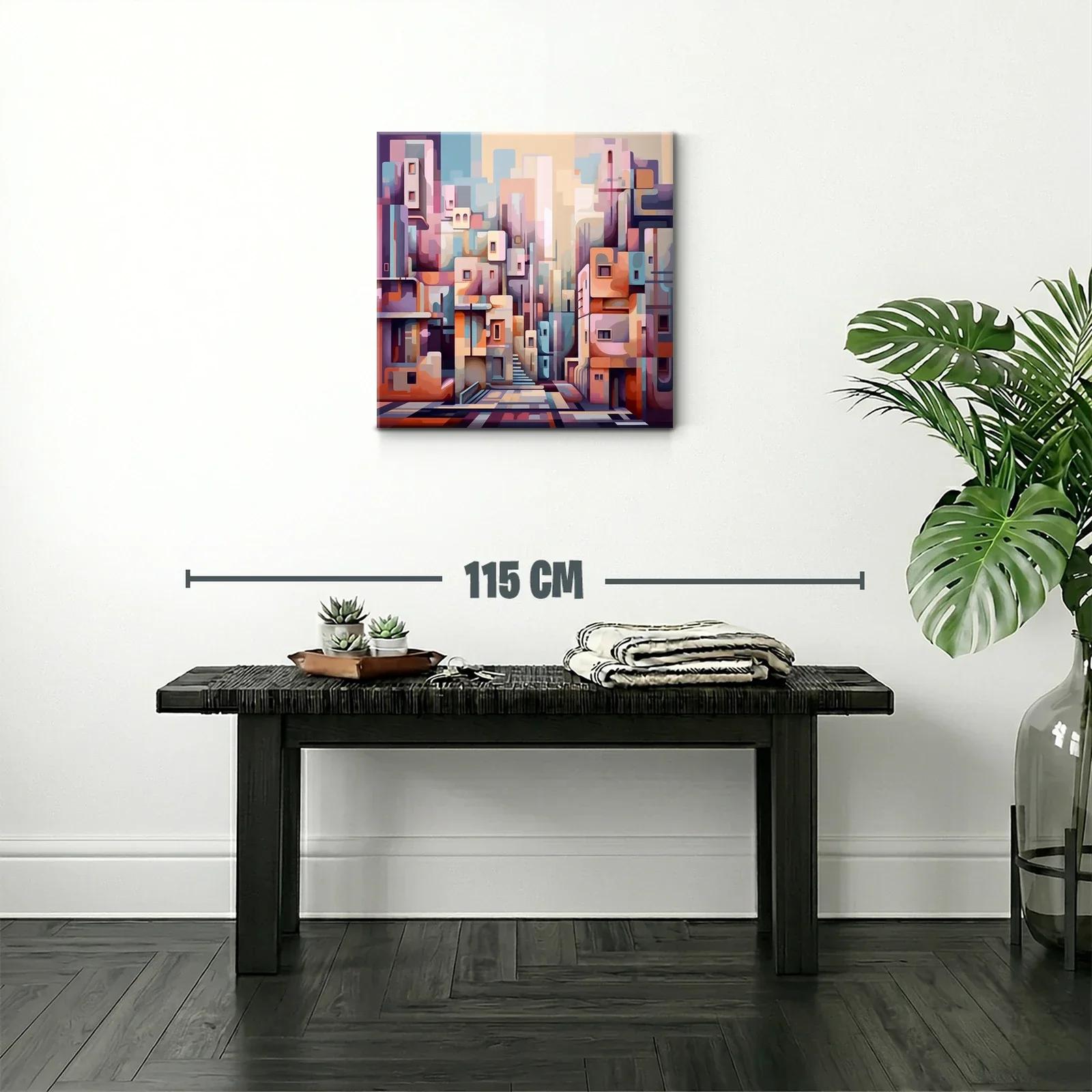 Composición urbana abstracta en tonos pastel y cálidos — miniatura 2