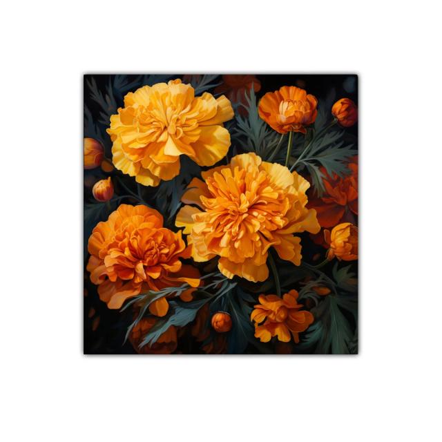 Cuadro decorativo con vibrantes flores naranjas y amarillas