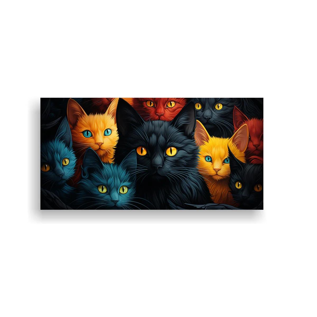 Cuadro grupo de gatos de colores con ojos brillantes — imagen principal