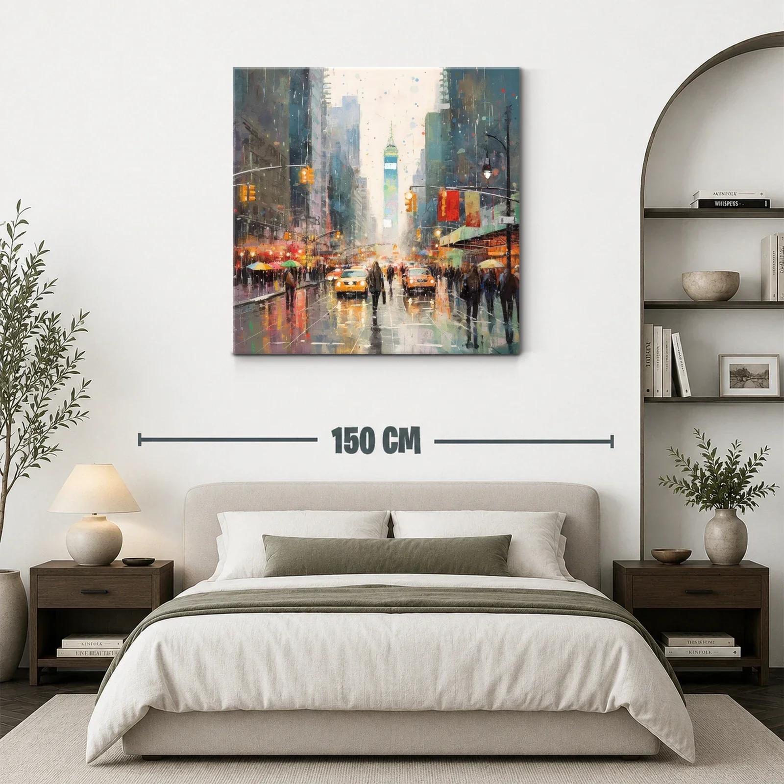 Cuadro urbano con luces vibrantes y calles llenas de vida — miniatura 3