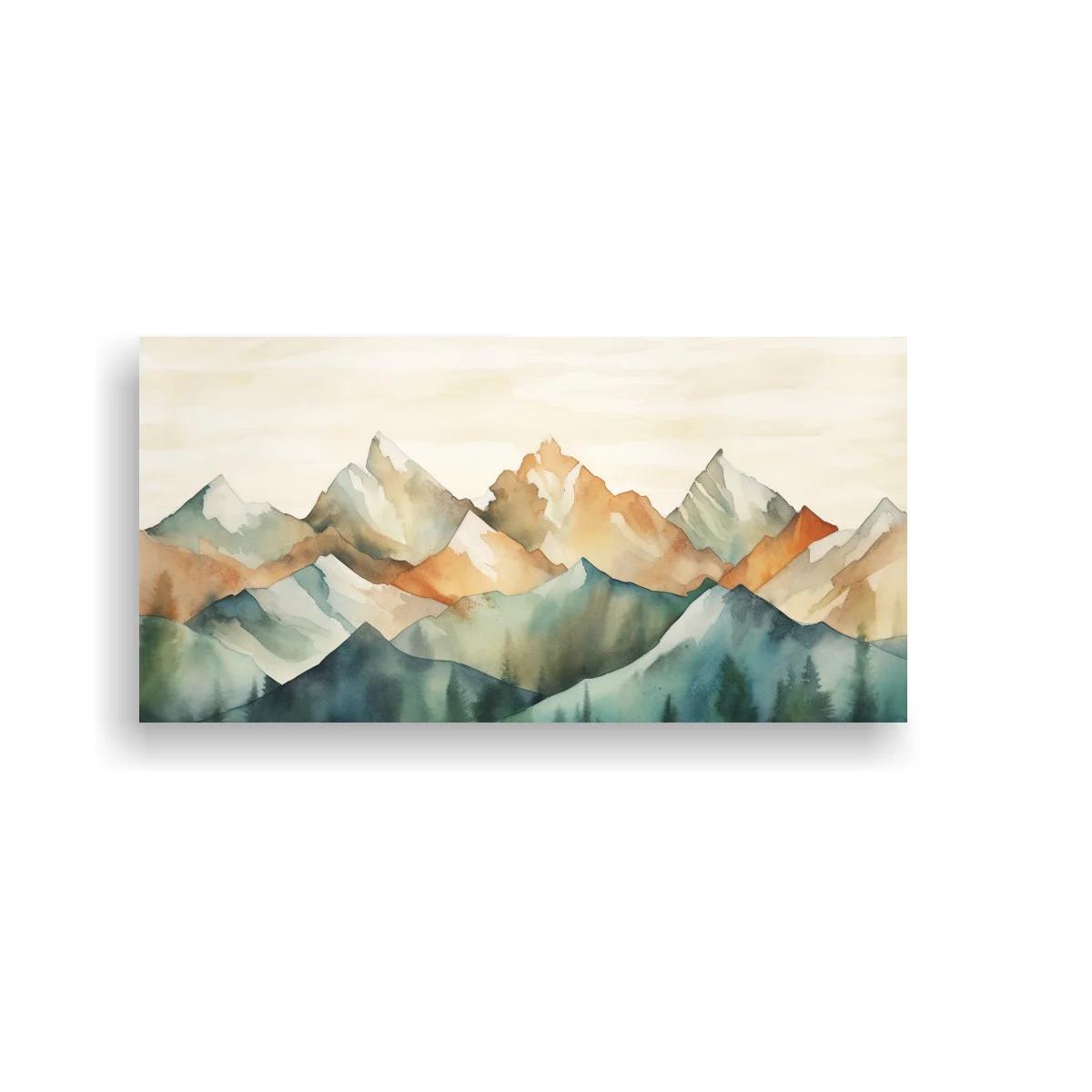 Cuadro cordillera de montañas en capas con bosque