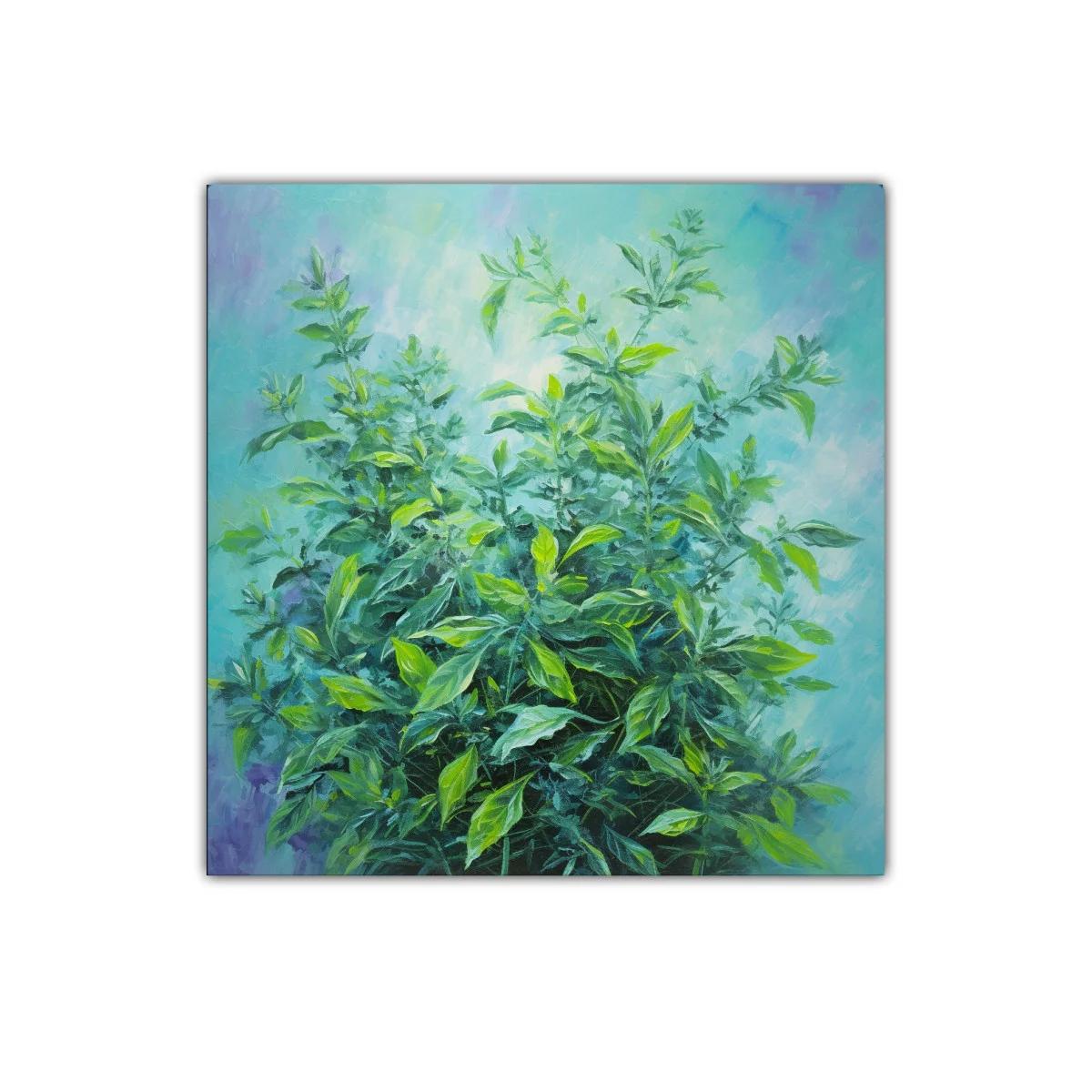 Cuadro de follaje vibrante con tonos verdes y azules — imagen principal