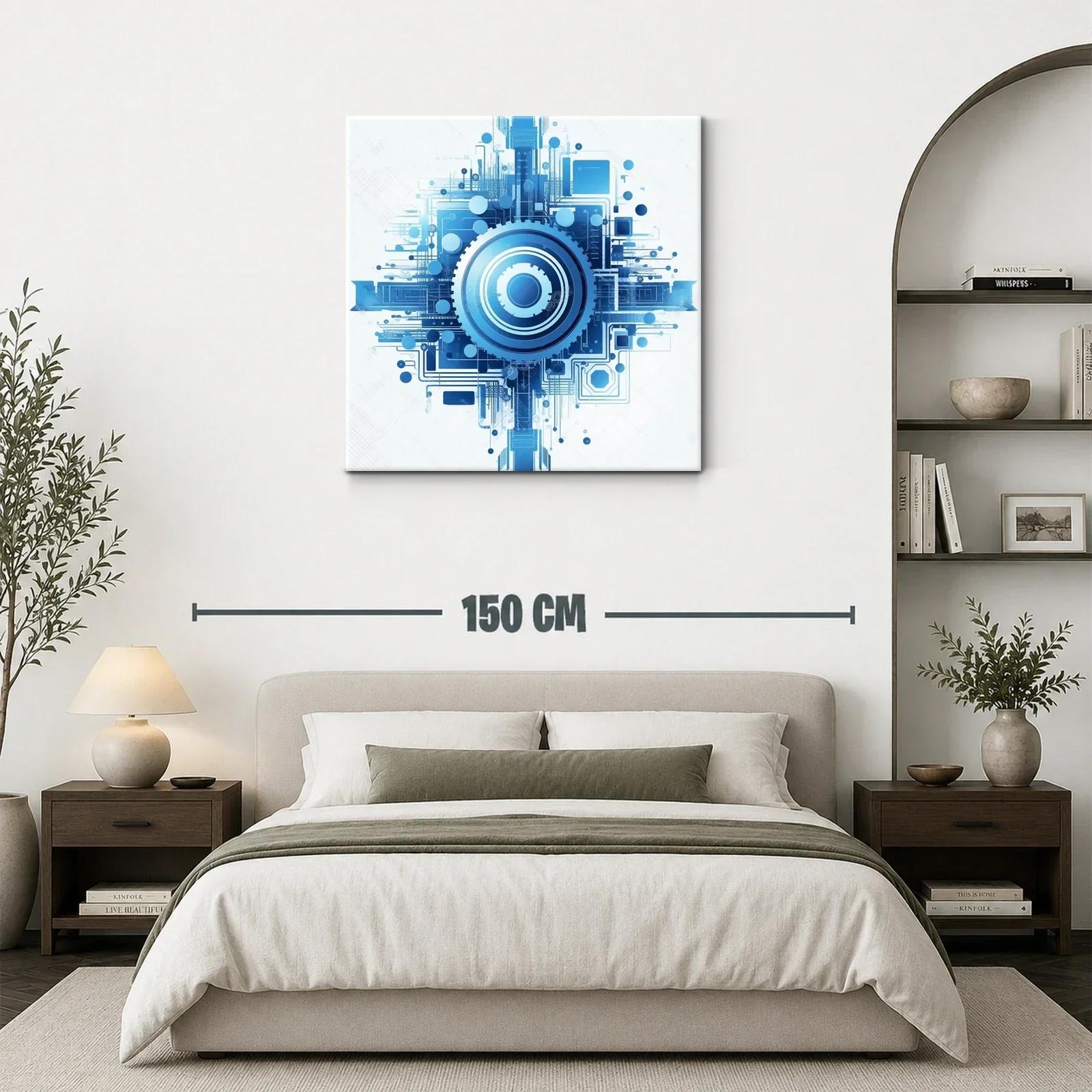 Cuadro abstracto con diseño tecnológico en tonos azules — miniatura 3