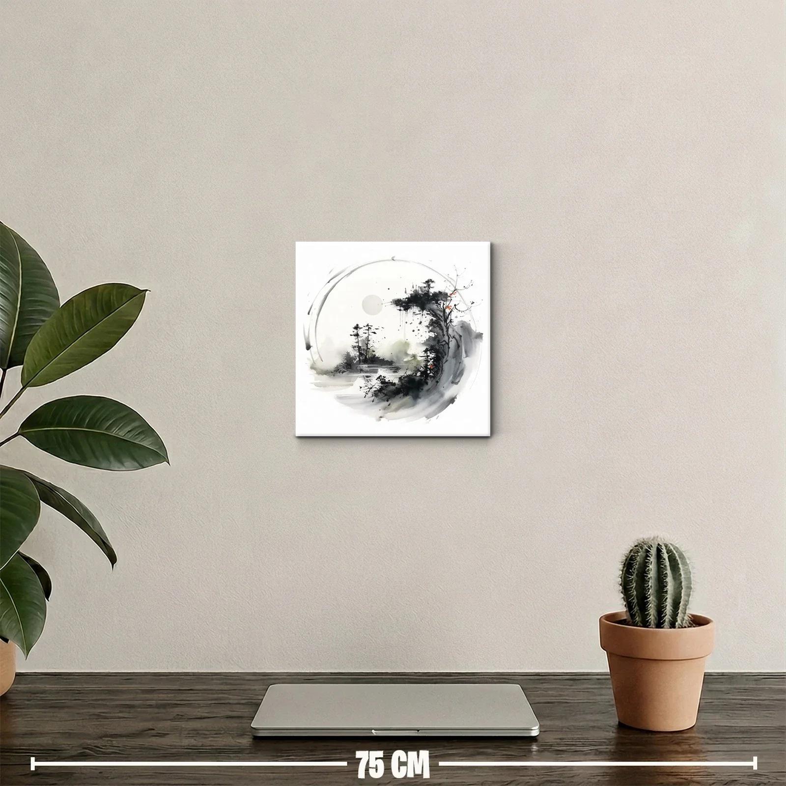 Paisaje abstracto con bosque y luna en tonos neutros — miniatura 2
